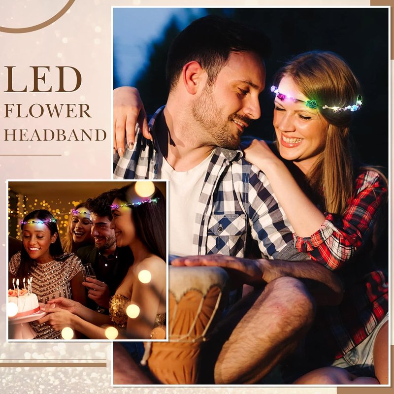LED Flower Crown Headbands - 30 Pcs Glowing Floral Wreaths for Women | Perfect for Parties, Weddings & Cosplay