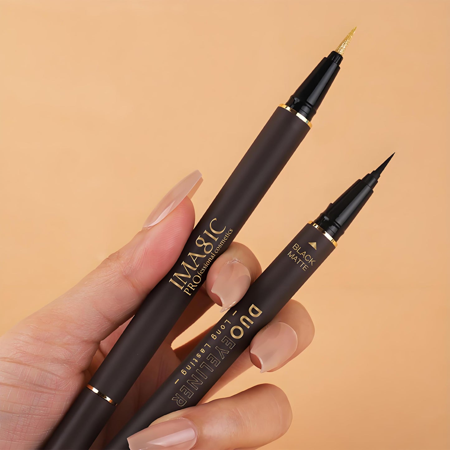 Wismee Double Head Eyeliner Pen, Waterproof Liquid Eyeliner, Long-Lasting, High-Pigmented Liner, Vegan & Cruelty-Free, Black & Gold