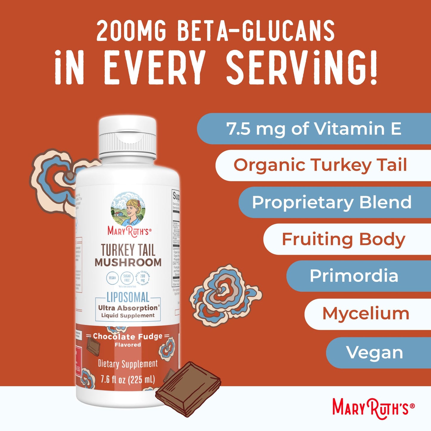 MaryRuth Organics Turkey Tail Mushroom Liposomal (Chocolate Fudge) & Hair Growth MAX (Almond Cookie) | Clean Label Project Verified® | Vitamins for Immunity & Beauty | Vegan, Gluten-Free