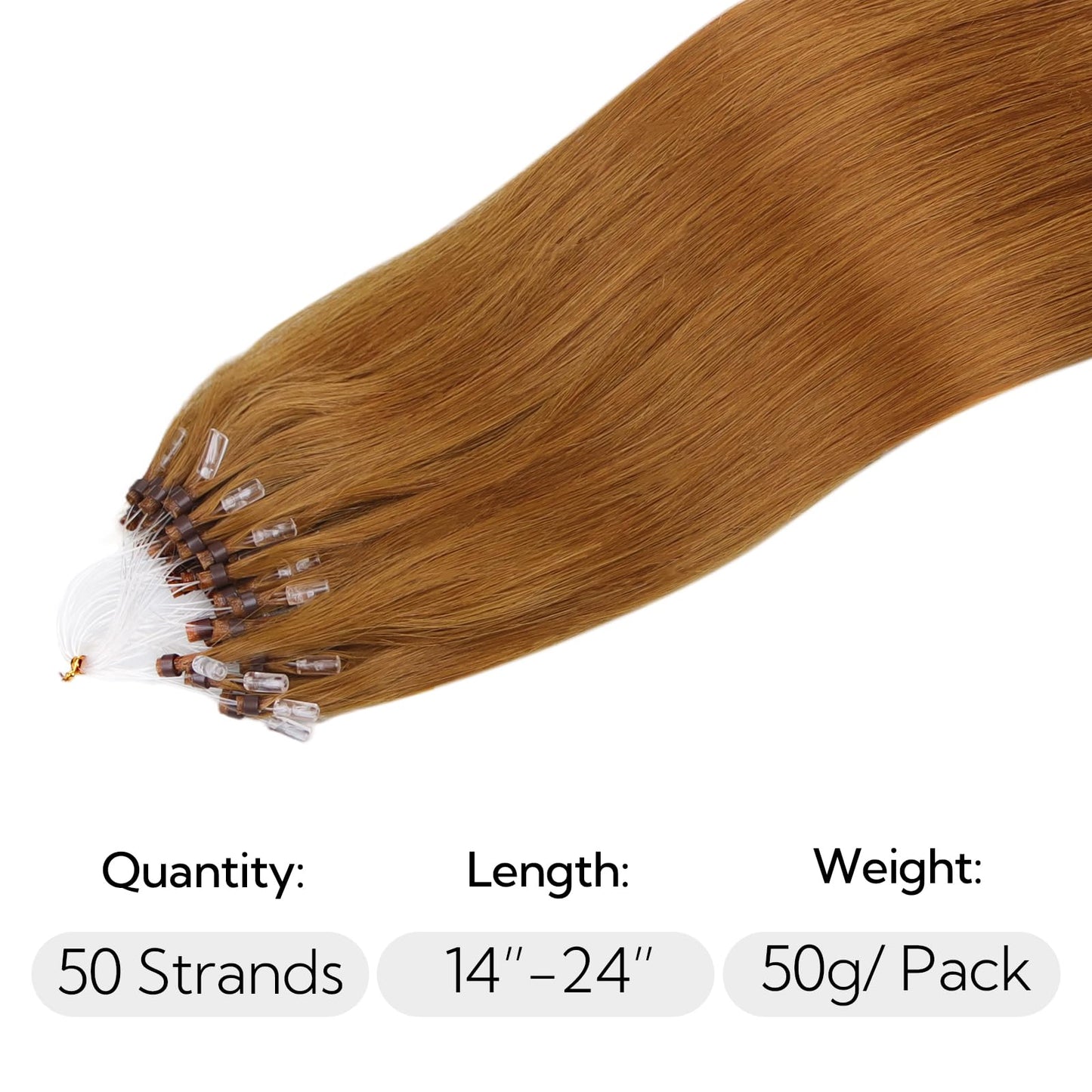 HOTBANANA Micro Ring Hair Extensions Human Hair, 16 inch 50g 50s Auburn Ginger Micro Beads Real Human Hair Extensions Straight Micro Link Micro Loop Hair Extensions