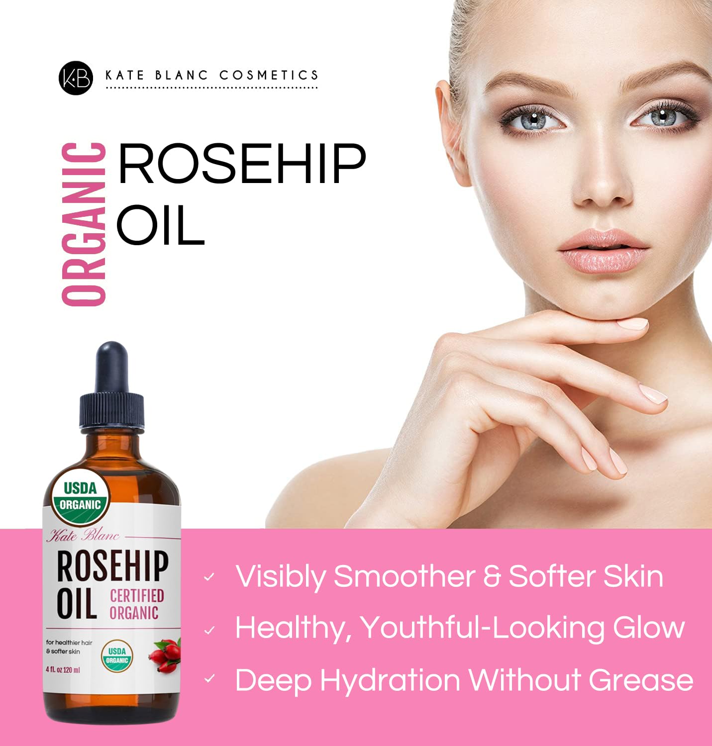 Rosehip Oil for Face & Skin - Organic Cold Pressed 4oz | Pure Rosehip Seed Oil for Facial & Gua Sha Massage
