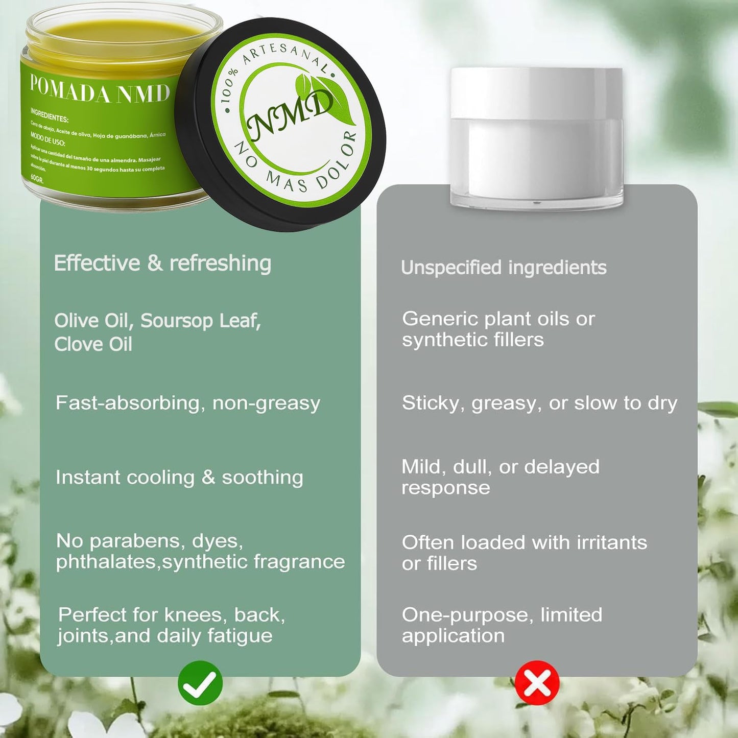 KOVGOCY Pomada NMD, NMD Pomada para Dolor with Arnica, Olive oil, Soursop leaf, Beeswax, Maximum Strength Comfort Cream for Muscle, Feet, Hands, Legs, Toes, Back, 2.11OZ / 60G (1)