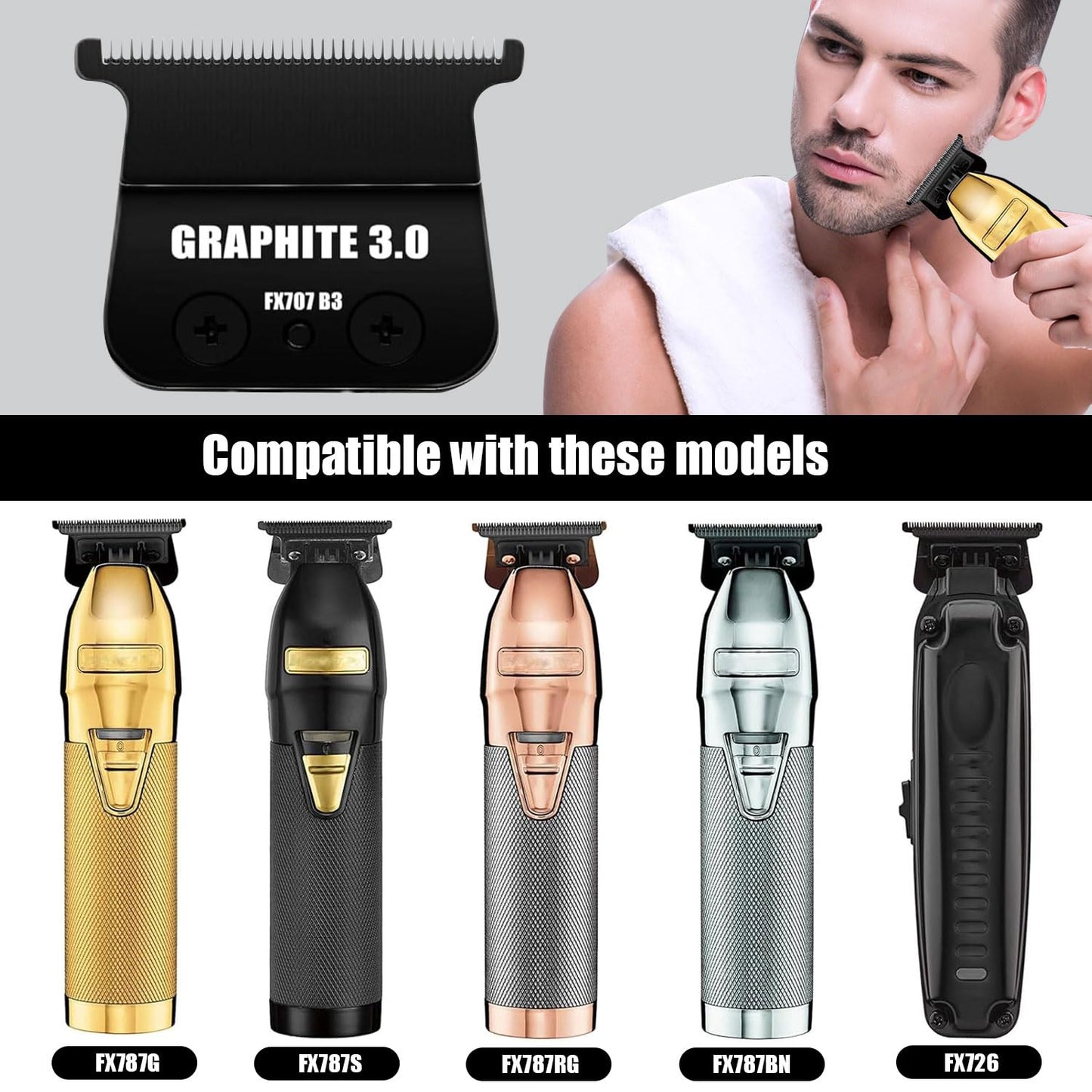 2 Pcs FX707Z DLC 2.0 Replacement Blades Head Compatible with BaByliss PRO Barberology Trimmer Blade,Zero-Gapped Replacement Trimmer Blade Compatible with BaBylissPRO FX787 & FX726 Trimmer（Black）