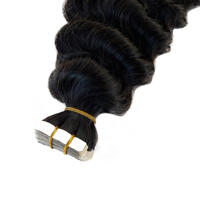 Deep Wave Tape in Hair Extensions Human Hair,20 Inch Black Hair Extensions Real Remy Human Hair Curly Tape ins for Black Women,20pcs Double Sided Invisible Tape Hair Extension 50g/pack