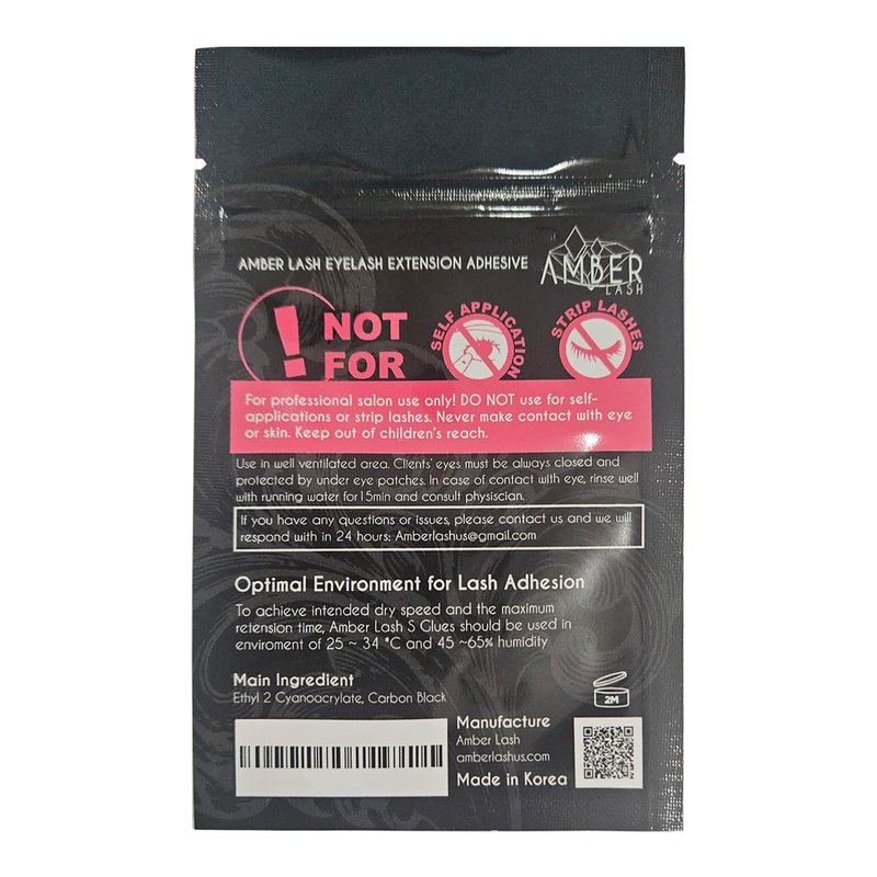 Amber Lash, S Glue 10ml for Professional Eyelash Extension, 1-Second Dry time, Up to 8 Weeks Bonding, Strong Strength, Carbon Black Adhesive for Salon Use, Latex Free and Formaldehyde Free