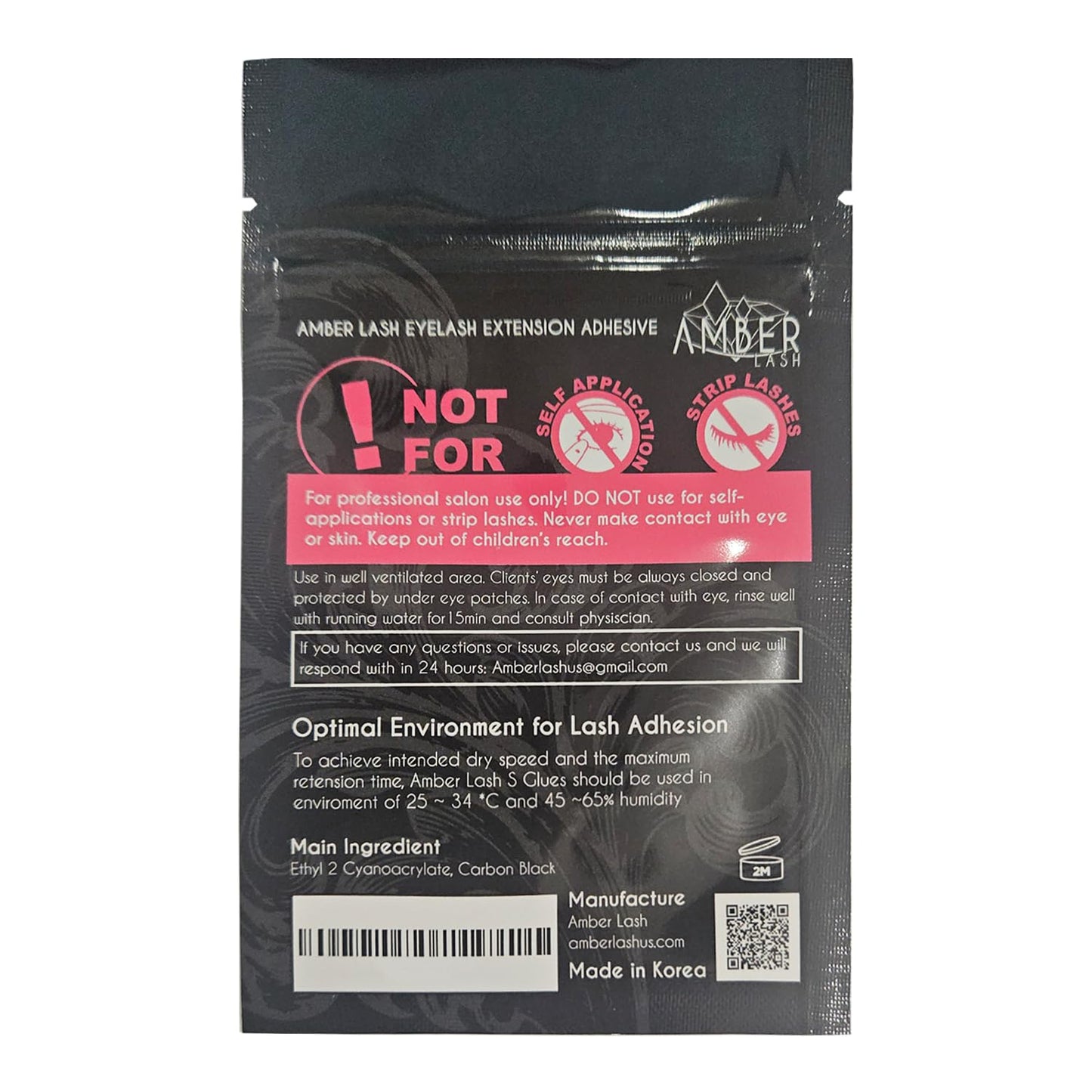 Amber Lash, S Glue 10ml for Professional Eyelash Extension, 1-Second Dry time, Up to 8 Weeks Bonding, Strong Strength, Carbon Black Adhesive for Salon Use, Latex Free and Formaldehyde Free