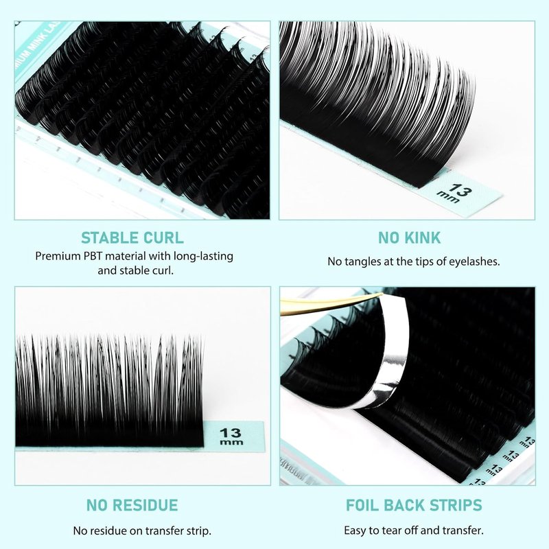 Classic Volume Eyelash Extensions - 0.05mm C Curl Soft Individual Lashes | 9mm Length, 16 Rows for Professionals