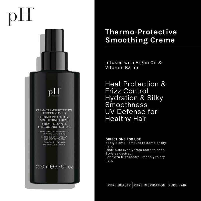 pH PURE HAIR Thermo-Protective Smoothing Creme - Heat-Protected & Anti-Frizz Styling Cream - Keratin Hair Treatment & Hydrating Hair Cream with UV Defense - 6.7 oz