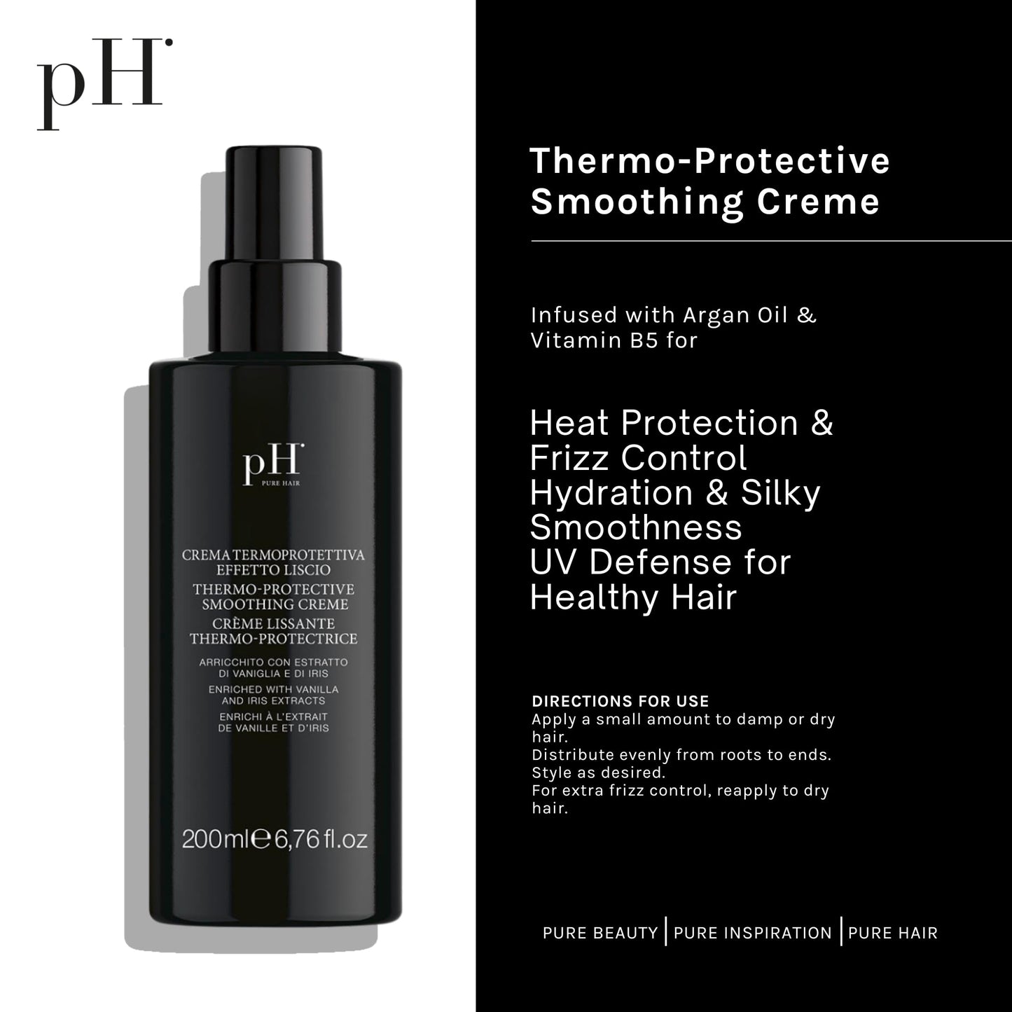 Ph Labs Thermo-Protective Smoothing Creme - Anti-Frizz Thermal Styling Heat Protectant For Hair - Get A Gorgeous Protected Blowout - 200ml