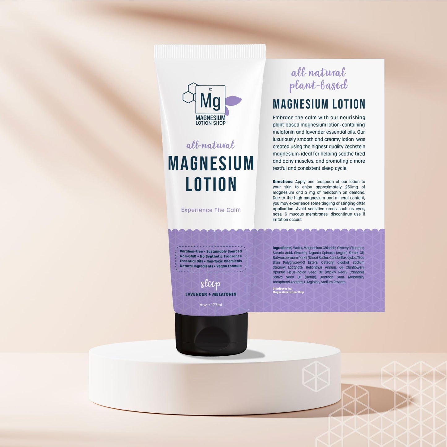 Lavender Scented Melatonin Magnesium Lotion for Sleep | 250 mg Zechstein Magnesium & 3 mg Melatonin per Teaspoon | 6 oz Bottle of Lavender Lotion | Relaxing Aromatherapy | Proudly Made in America