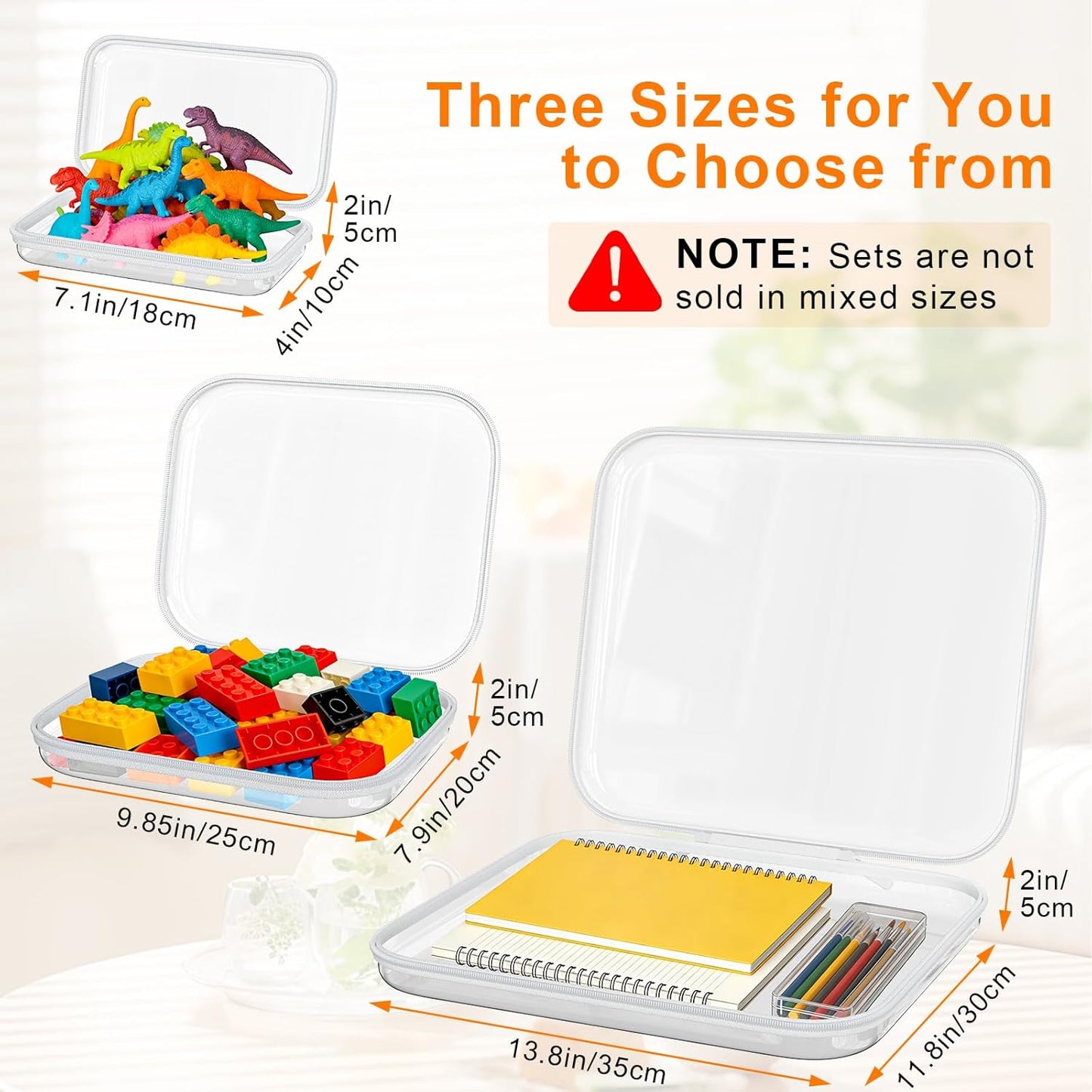 Clear Hard Shell Zipper Case Set - 3PCS Toy & Cosmetic Organizers | Medium Stackable Travel Bags 9.85x7.9x2 IN