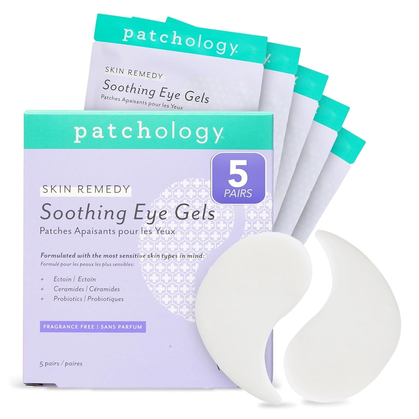 Patchology Soothing Eye Gels - Ultra-Soft Hydrogel Undereye Masks with Ectoin & Ceramides | Hydrate & Refresh Tired Eyes (5 Pack)