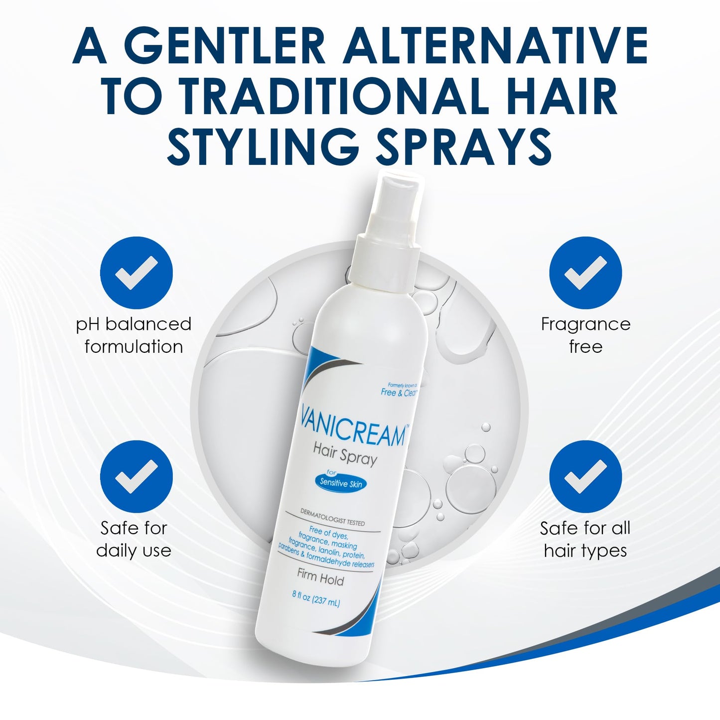 Vanicream Firm Hold Hairspray, Fragrance and Gluten Free, For Sensitive Skin, 8 Ounce, Packaging May Vary