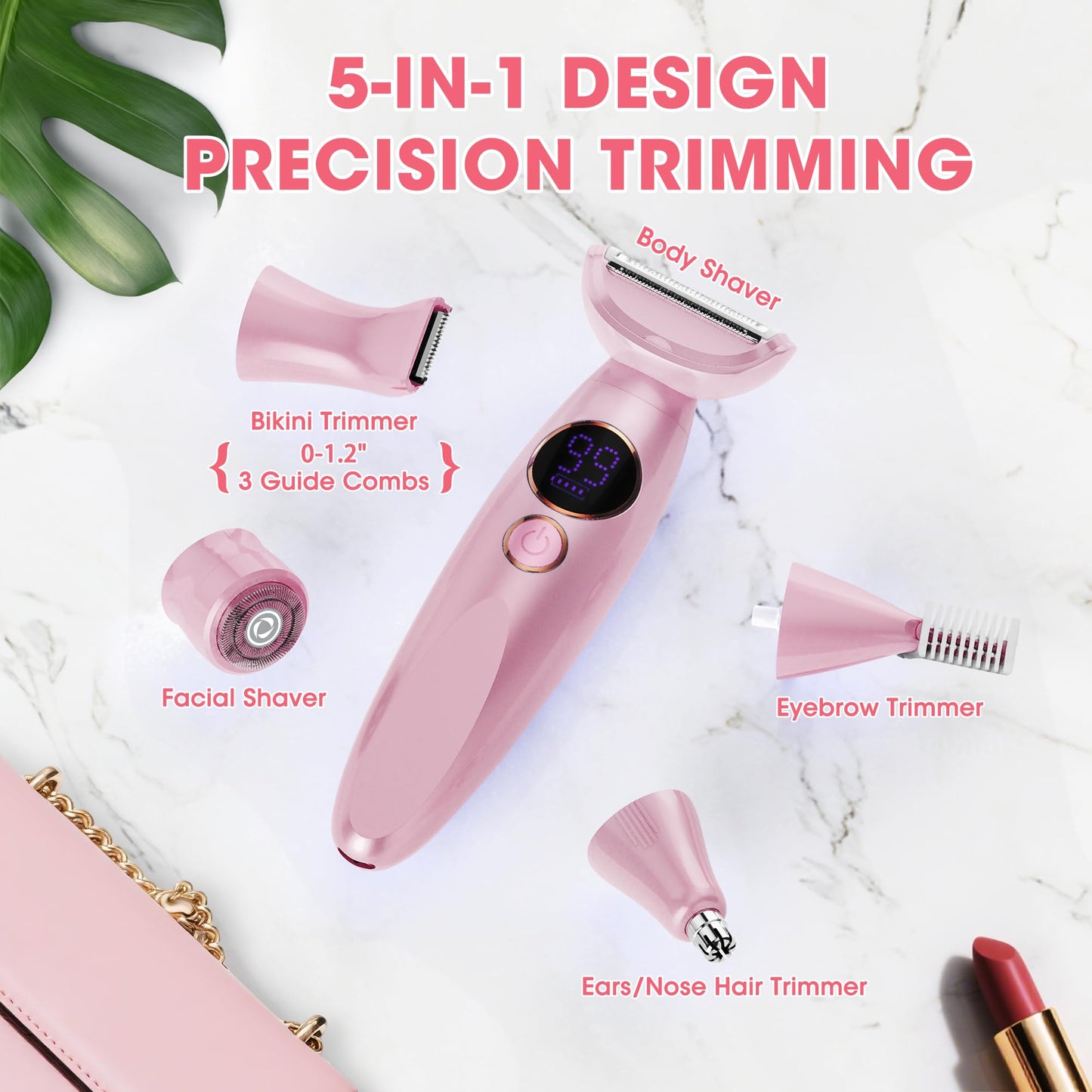 Karrte 6-in-1 Electric Razor for Women's Pubic Hair, Painless Body Shaver and Facial Epilator, Hair Removal for Face, Bikini Trimmer for Women's Private Area Green