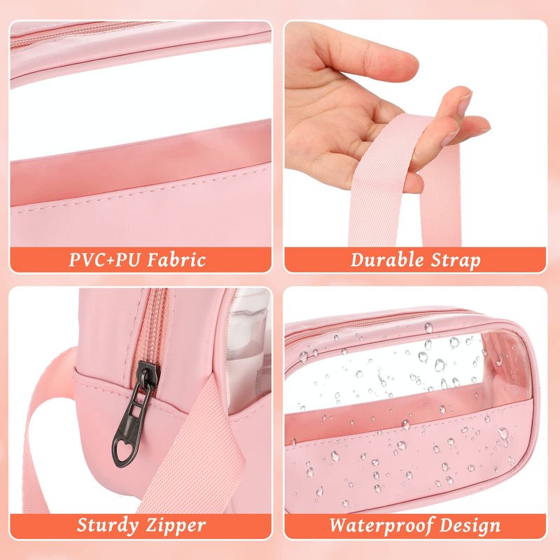 Buryeah 12 Pieces Toiletry Bags Bulk for Women Men Translucent Small Travel Makeup Pouch Portable Waterproof Organizer Set for Accessories Toiletries Gifts for Wedding(Pink)