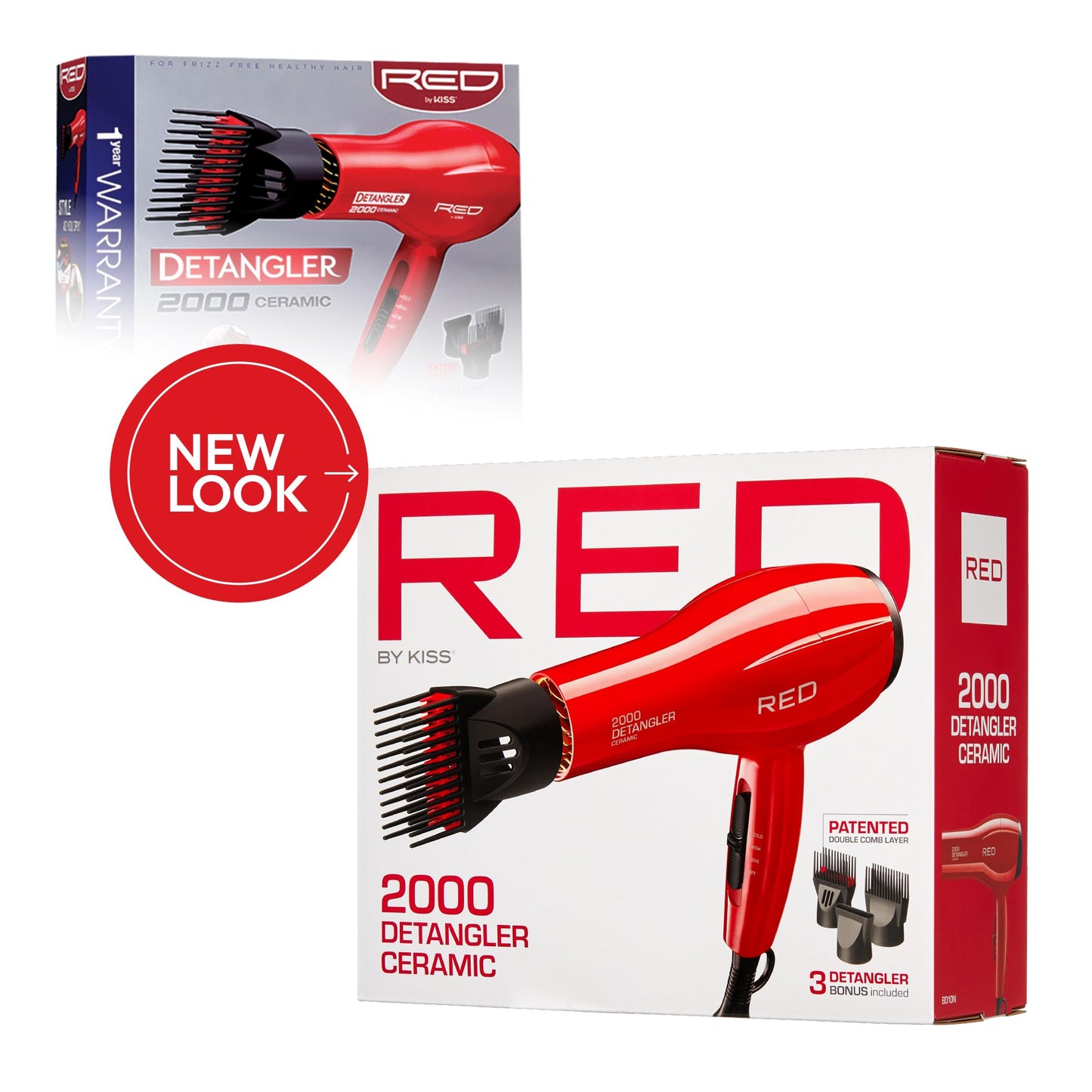 Kiss Products Red Detangler Dryer Plus 3 Attachments, 1.75 Pound