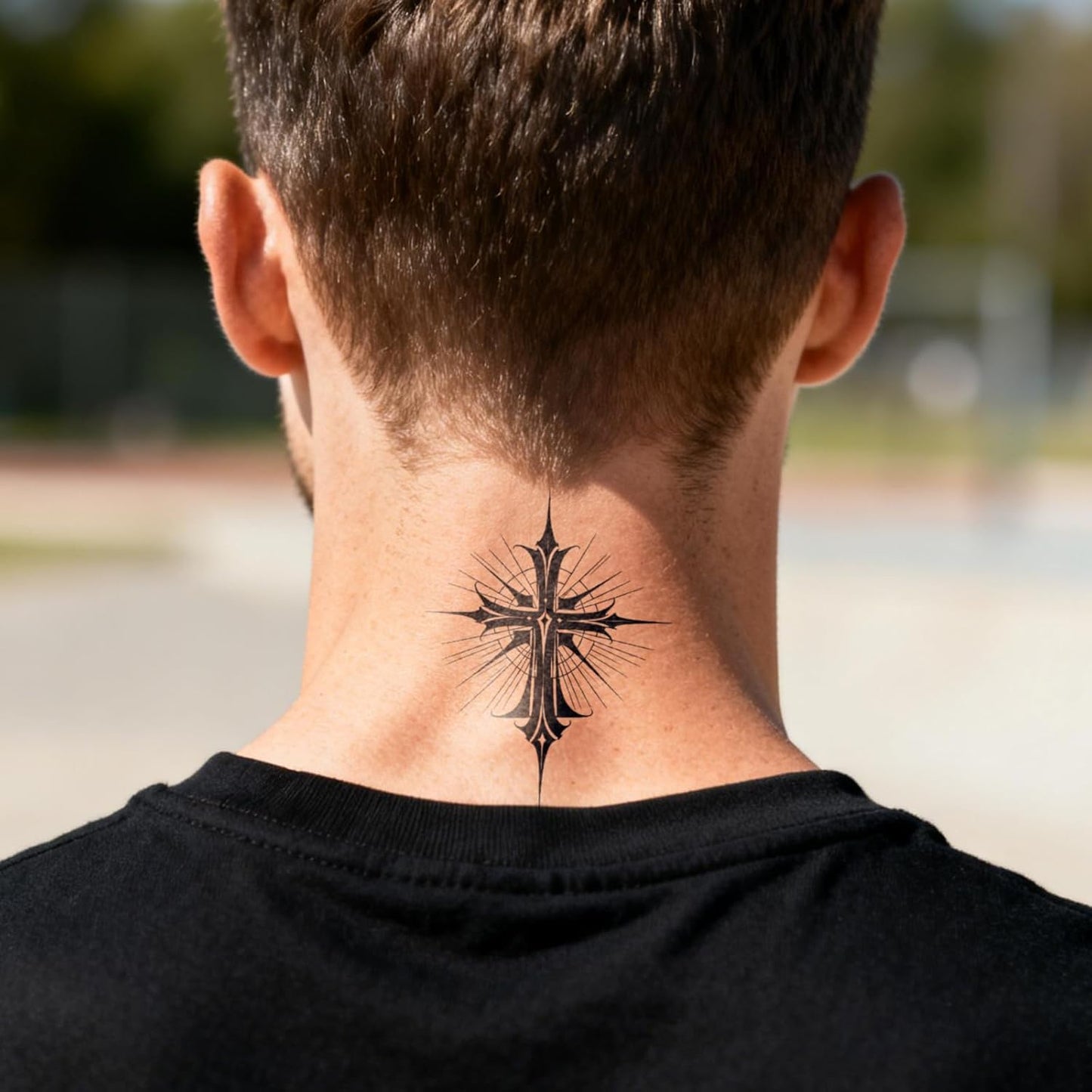 Realistic Cross Temporary Tattoos - Semi-Permanent 2-Week Waterproof Designs for Men | 2 Sheets with 777 Dice & Cross Patterns