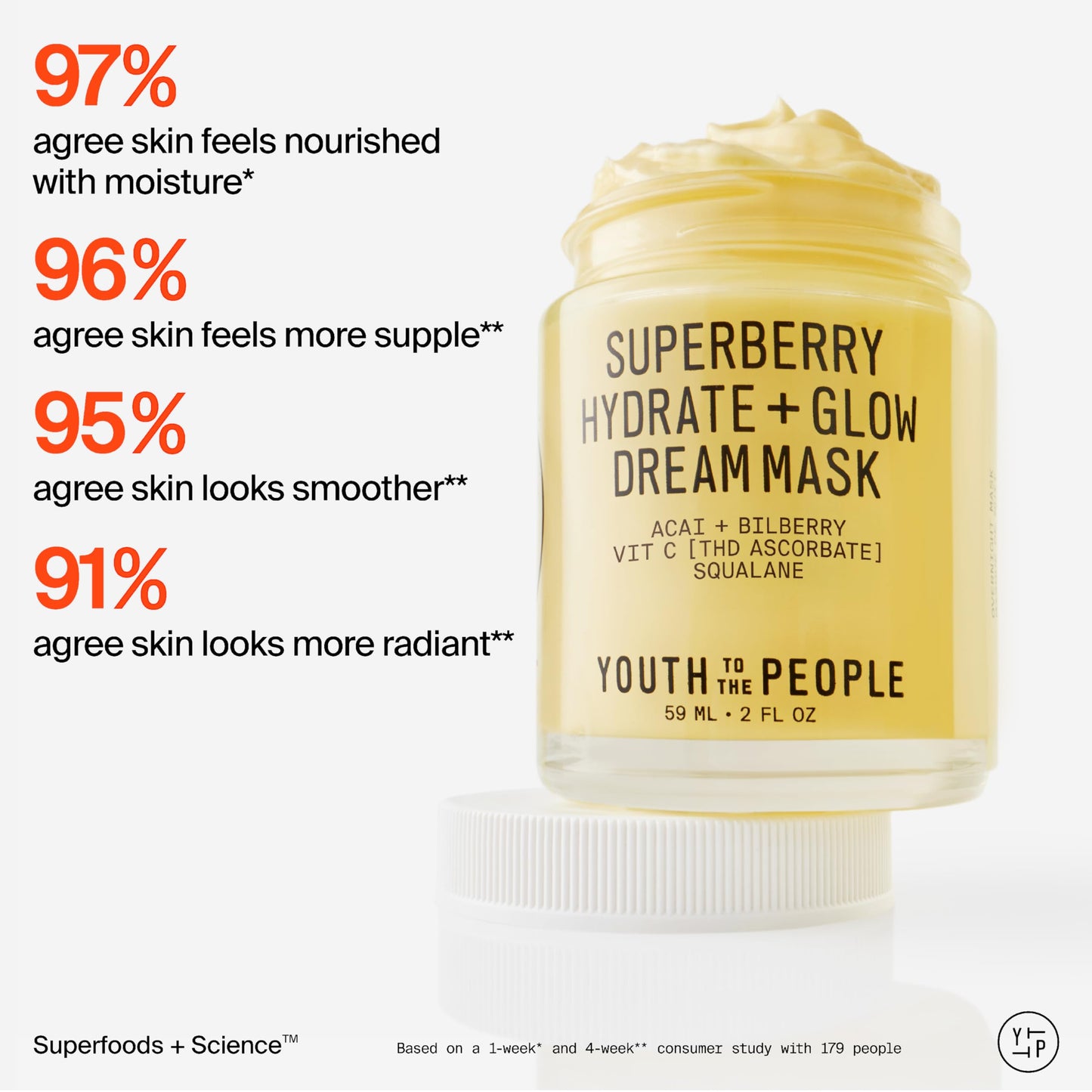 Youth To The People Superberry Dream Mask Full Size - Hyaluronic Acid + Vitamin C Face Moisturizer + Overnight Facial Mask, Hydrates + Plumps + Brightens Skin, Evens Skin Tone, For Dry Skin - 2 fl oz