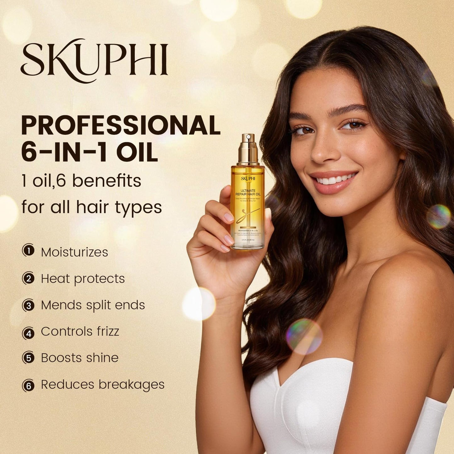 SKUPHI Hair Oil Spray Argan Oil of Morocco for Hair Healing Cold-Pressed Moroccan Argan Oil Serum Mist for Dry Damaged Frizzy Curly Hair Nourishing Treatment Heat Protector 80ml/2.7 fl.oz