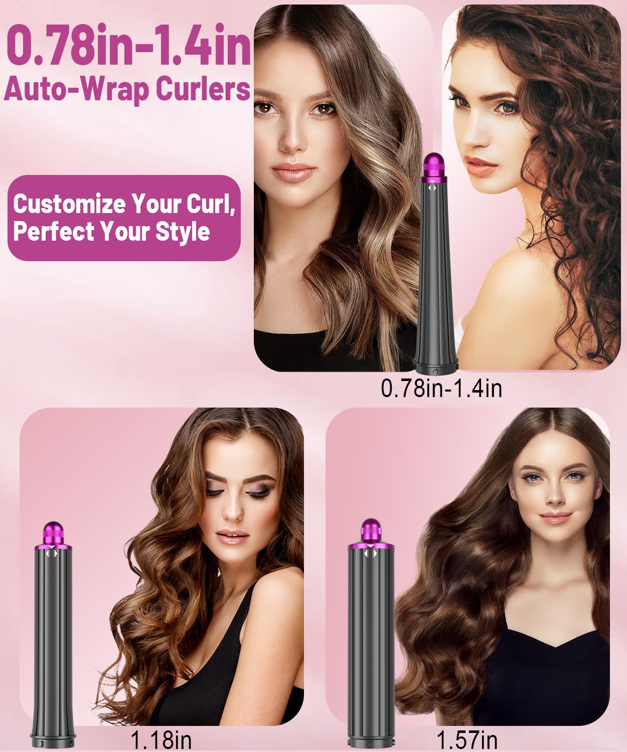 PUREGUST 0.78in-1.4in/ 20MM-36MM Long Barrels Attachment and Firm Smoothing Brush for Dyson Airwrap, for Professional Barrels Curl and Wave Curl
