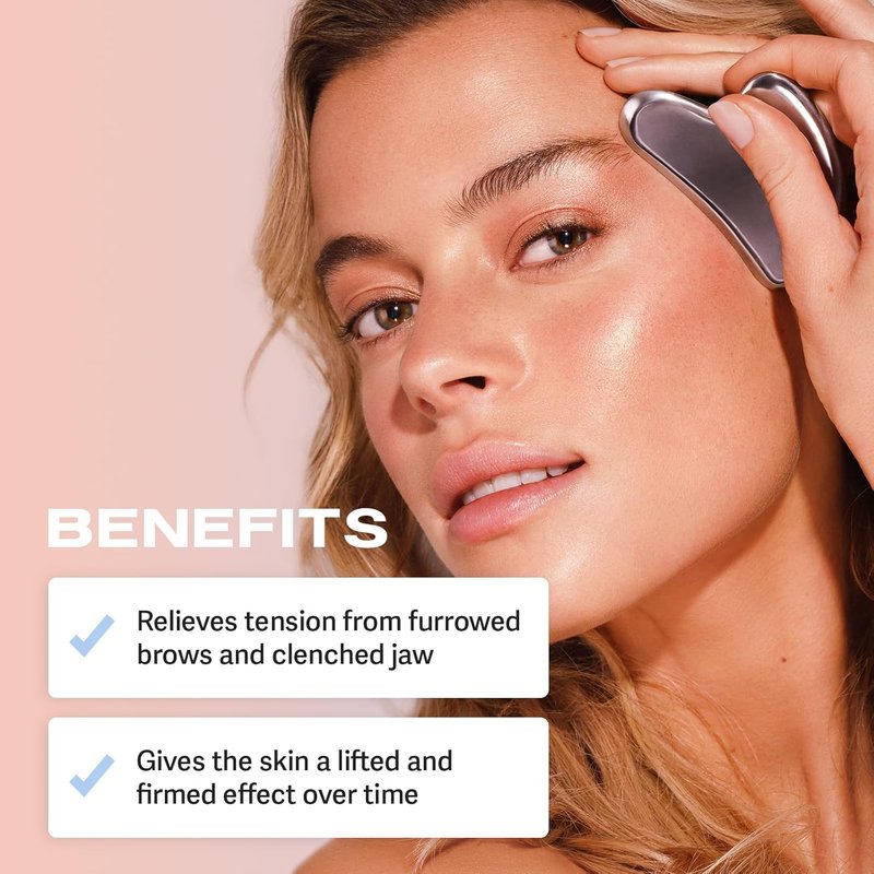 Sacheu Gua Sha Facial Tool - Metal Muscle Scraper for Lymphatic Drainage & Facial Tension Relief | Portable Travel Pouch Included