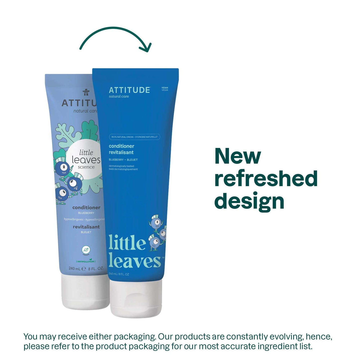 ATTITUDE Kids Conditioner, Gentle Detangling Conditioner, Moisturizing & Softening for Tangles & Knots, Plant-Based, Vegan, Blueberry Scent, 8 Fl Oz