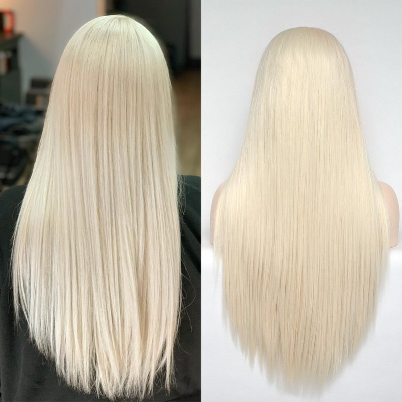 Jozlynn Platinum Blonde Lace Front Wigs Synthetic Silky Straight Hair for Fashion Women Replacement Wigs Half Hand Tied Natural Hairline 22inch (Platinum Blonde,Straight, 22 Inch)
