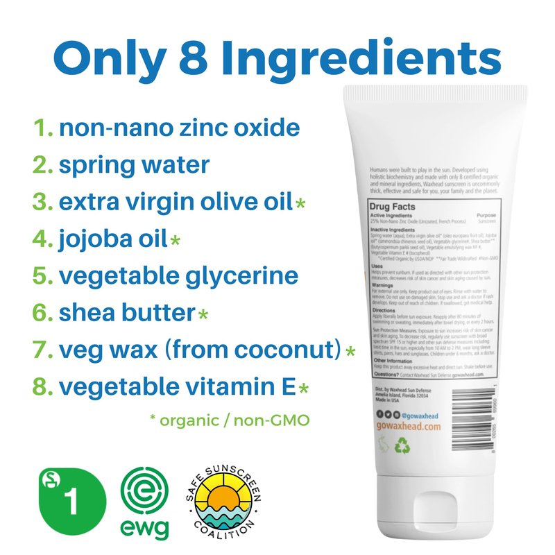 Waxhead Kids Sunscreen SPF 32, Zinc Oxide Mineral Sunblock for Face & Body, Baby & Toddler Safe, Pediatrician Recommended, Reef Safe, Non-Greasy, Tear-Free, Biodegradable, EWG 1 Rated (4oz)