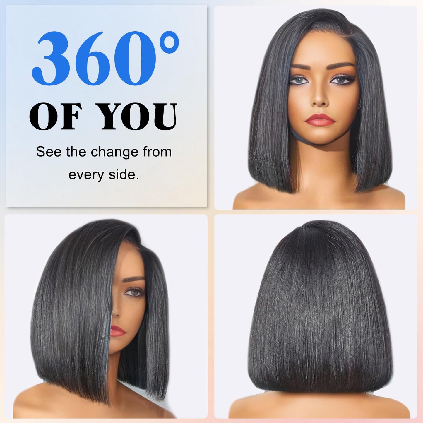 XZZ Wear and Go Glueless Bob Wig Human Hair Pre Plucked Pre Cut 200% Density Black Bob Human Hair Wig 12 Inch 9x6 HD Closure Lace Front Glueless Wigs Human Hair Short Straight Bob Wigs for Women