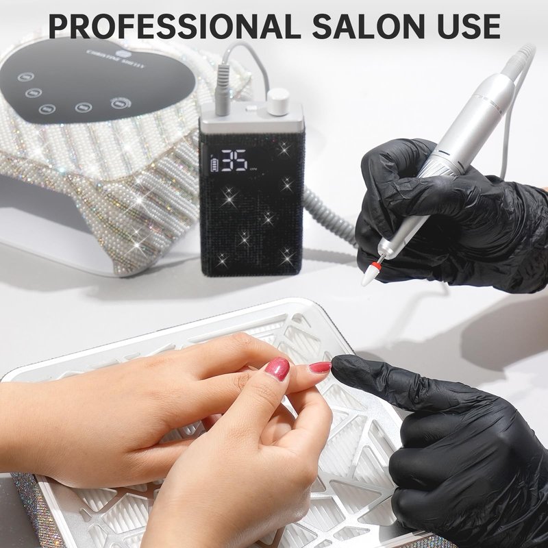 CHRISTINE SHELLY Rechargeable 35000RPM Nail Drill Sparkling Portable Professional Electric Nail File for Acrylic/Gel Nails Professional Nail Tools for Manicure Pedicure, Black Diamond