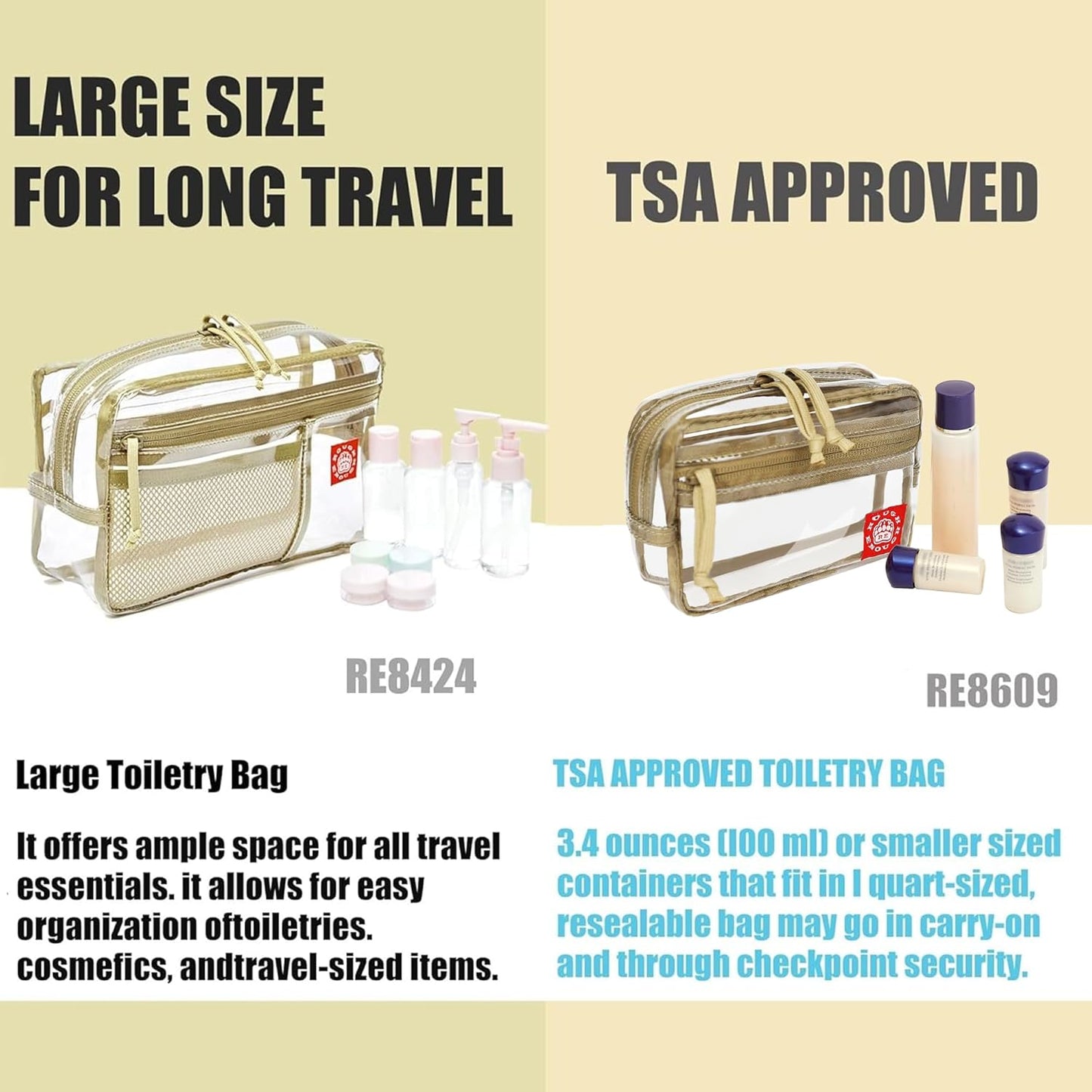 Clear TSA Approved Toiletry Bag - Small Leakproof PVC Travel Pouch | Makeup Cosmetic Organizer for Women
