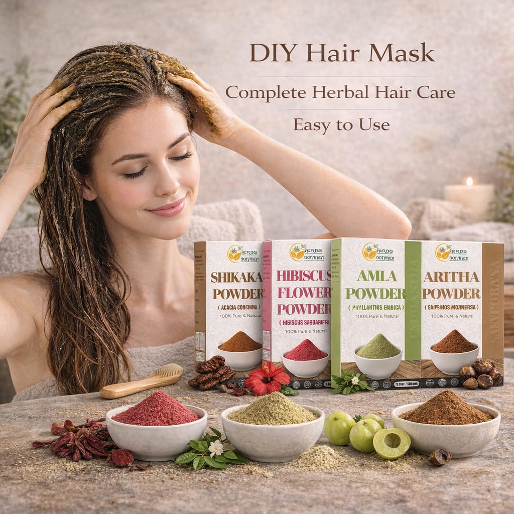 Herbs Botanica Herbal Hair Mask Combo Brahmi, Reetha (Aritha), Shikakai, Hibiscus, Amla Powder 5.3 oz Each Total 1.65lbs For Hair Growth, Scalp Health