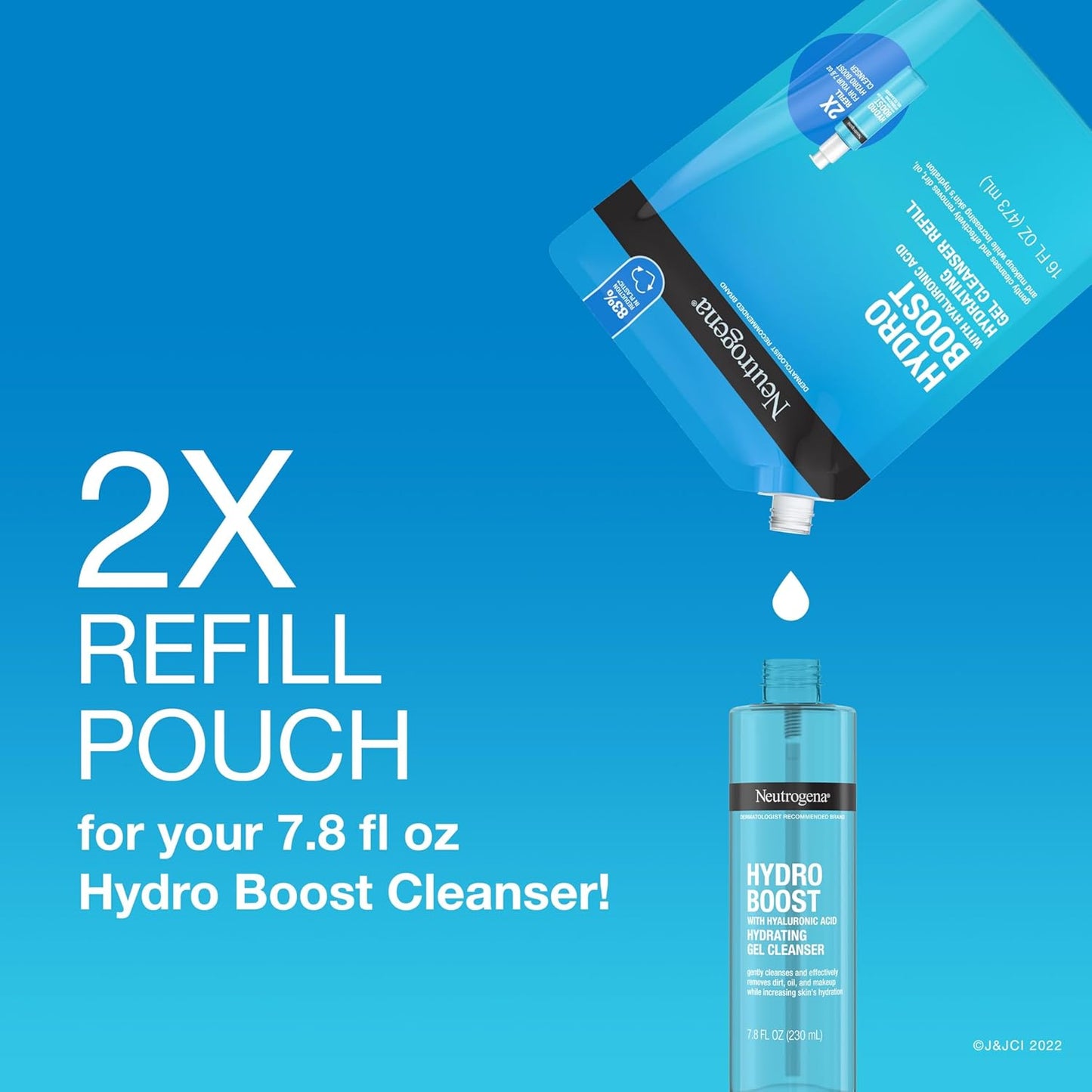 Neutrogena Hydro Boost Facial Cleansing Gel - Lightweight Hydrating Face Wash with Hyaluronic Acid | 16 fl. oz Refill Pouch