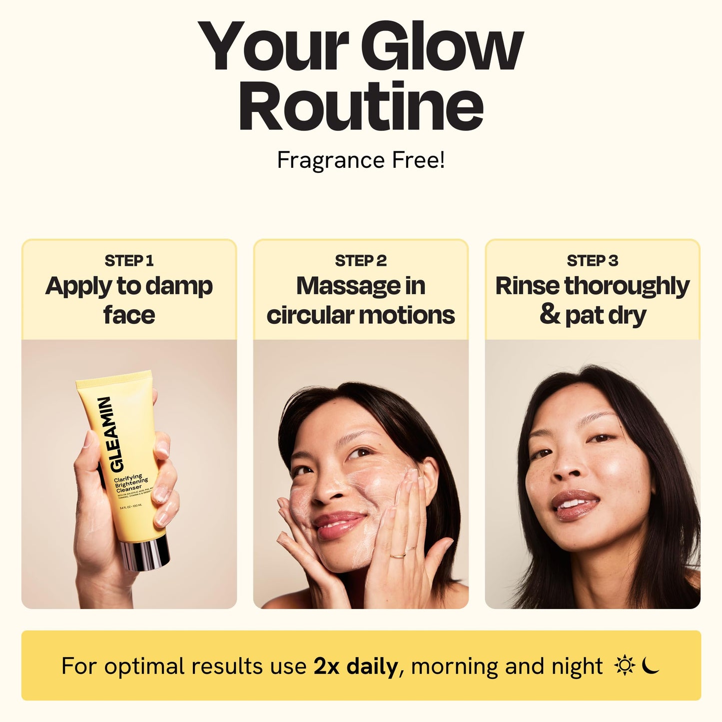 Gleamin Clarifying Brightening Cleanser - 2% Salicylic Acid with Vitamin C Facial Cleanser, PHA & AHA, Unclogs Pores, Gently Exfoliates for All Skin Types, Fragrance Free - 3.4 fl oz