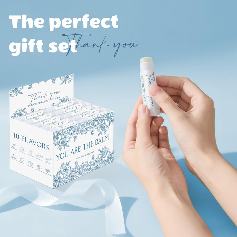 50 Pack Moisturizing Lip Balms in Bulk Blue Flower Wedding Gifts Reception Ideas Party Favors Thank You For Celebrating With Us Baby Shower Birthday Gift You Are The Balm Beeswax Something Blue