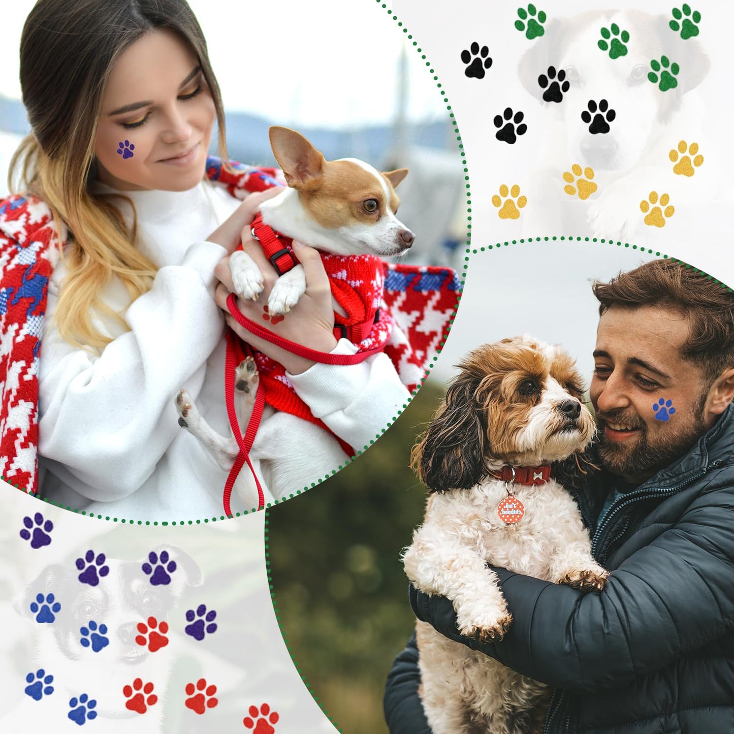 30 sheets 240pcs Dog Paw Glitter Temporary Tattoos, Paw Print Tattoo Face Tattoos Sticker Dog Paw Body Tattoos for Women Girls Face Body Accessories