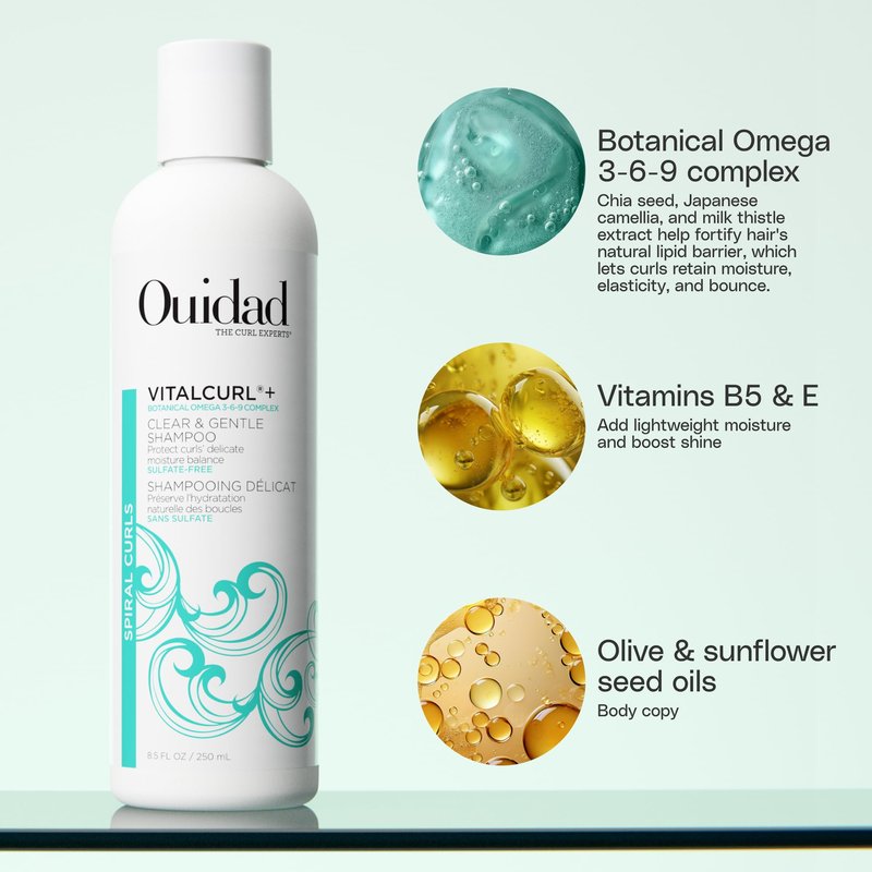 OUIDAD Vitalcurl+ Clear & Gentle Shampoo Liter Size, 33.8 oz.