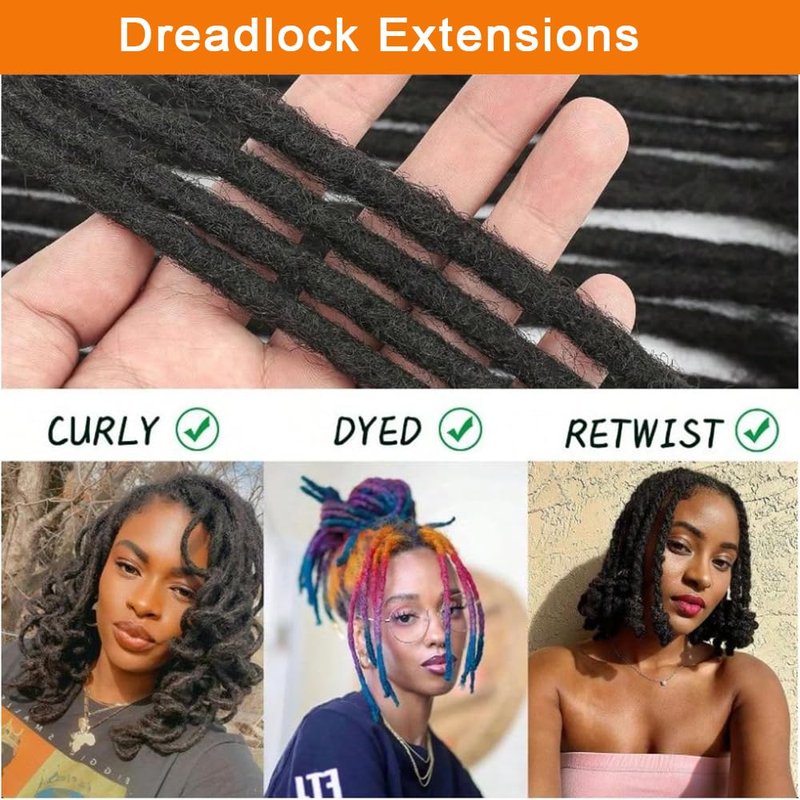 Dreadlock Extension Human Hair 0.6cm Thickness 10 Inch 30 Strands Real Human Hair for Man/Women/Kids Full Head Handmade Permanent Loc Extensions Bundles Can Be Bleached Dyed Curled Twisted