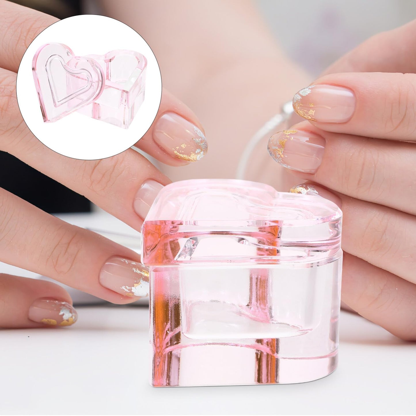 Beaupretty Heart Shape Nail Dish with Lid 2.75 Inch Crystal Glass Manicure Cup for Acrylic Nail Liquids Salon and Home Use