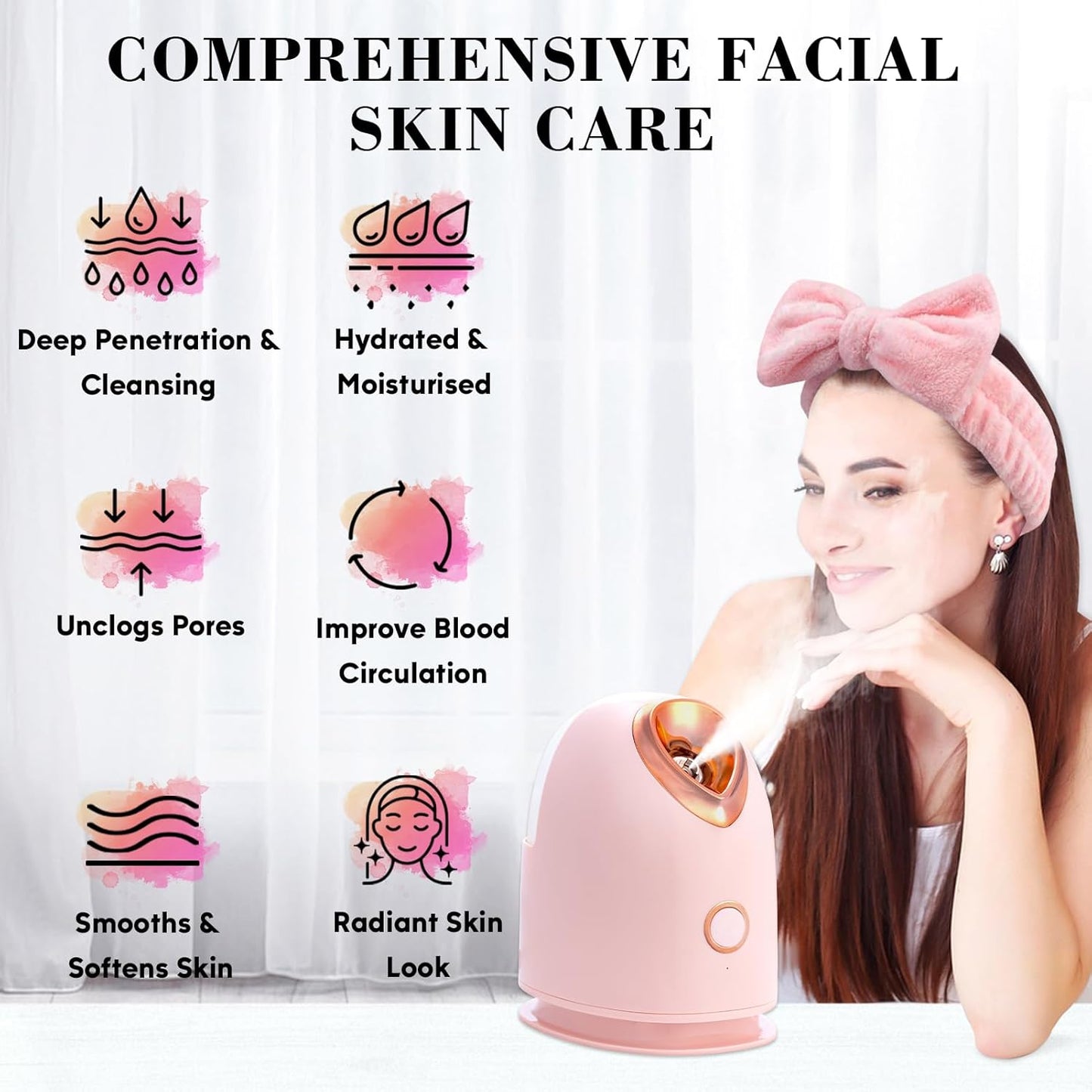 Pjordo Face Steamer - Nano Ionic Facial Deep Cleaning Humidifier | Home Spa with Bonus 4-Piece Skin Kit