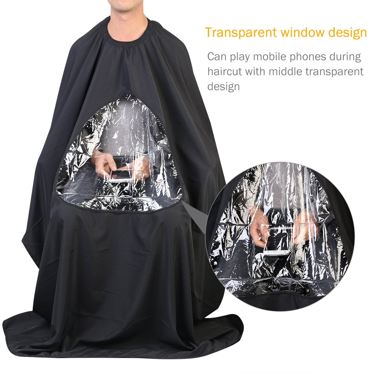 ULTNICE Salon Home Barbers Hairdressing Cape Gown with Viewing Window for Hair Cutting 63 * 57"(Black)