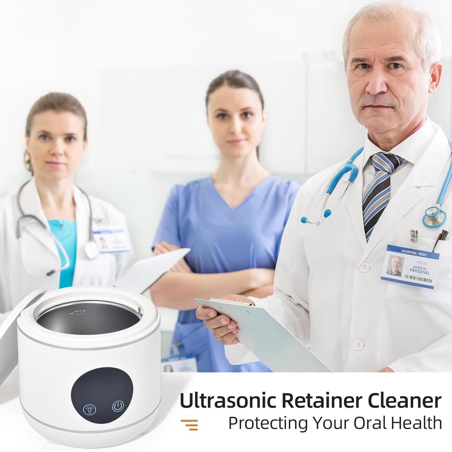 Ultrasonic Retainer Cleaner - Professional Dental Appliance Cleaning Device | 3 Modes, 230ml, White