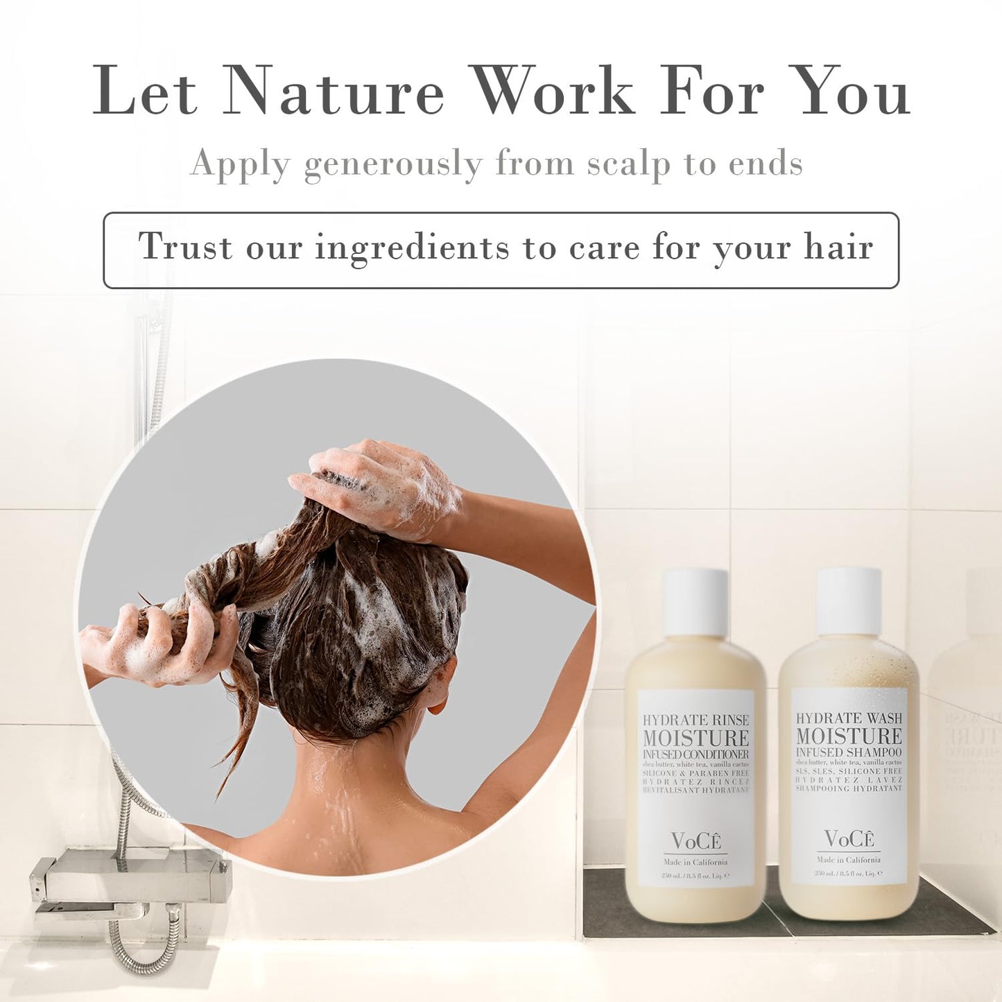 VoCÊ Natural Hydrating Shampoo for Dry, Frizzy Hair | Moisture-Infused Vegan Shampoo for Normal to Thick Hair | Non-Toxic, Cruelty-Free with Shea Butter, White Tea, Vanilla Cactus (8.5 oz | 250 ml)