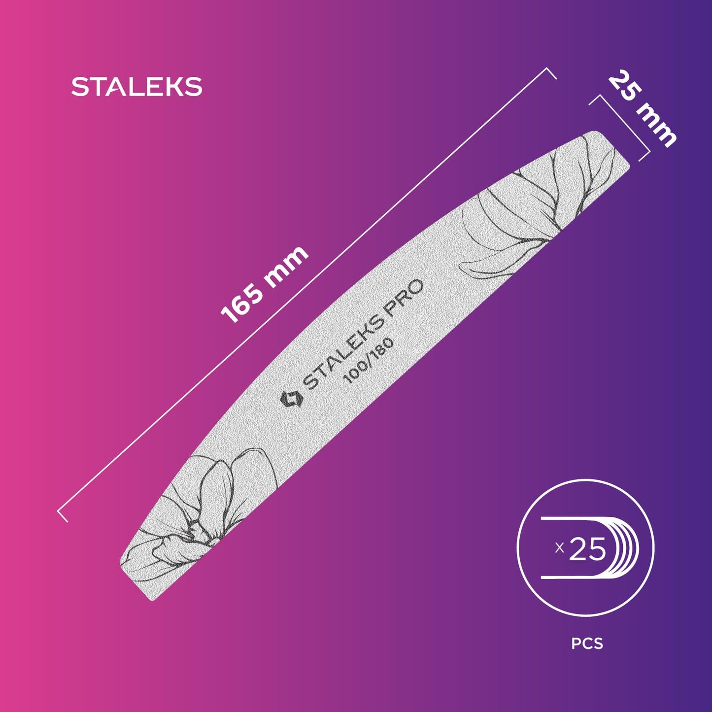 STALEKS PRO Expert 40 Crescent Mineral Nail File (100/180 Grit, 25 Pcs) – Professional Double-Sided File for Artificial & Natural Nail Shaping
