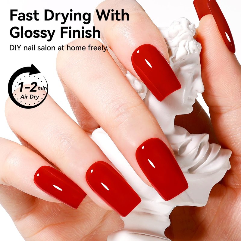Nailshion Red Nail Polish French Nail Art Regular Nail Polish 9-Toxic Free Vegan Enrich with Castor Oil Fast Air Dry 375 Classic Toe Fingernail Polish Manicure Salon DIY Design at Home