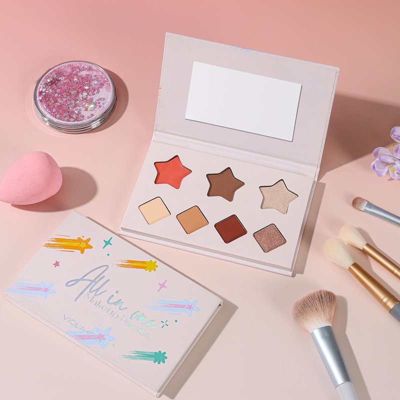 VIOLA HOUSE All In One Face Palette,Velvety-Smooth Buildable & Blendable Formulas,Bronzer,Eye shadow,Highlight 8.5g (Dark)