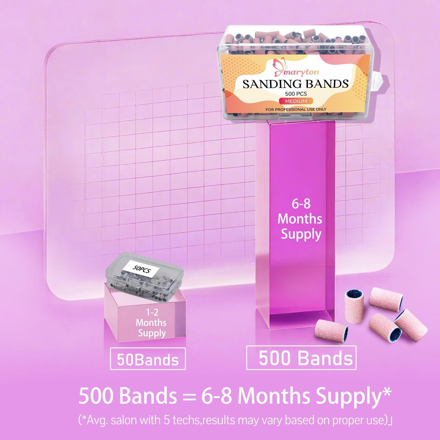 Maryton 500 Pcs Sanding Bands for Nail Drill, Medium Grit Nail Sanding Band Bulk for Professional Salons Manicure and Pedicure