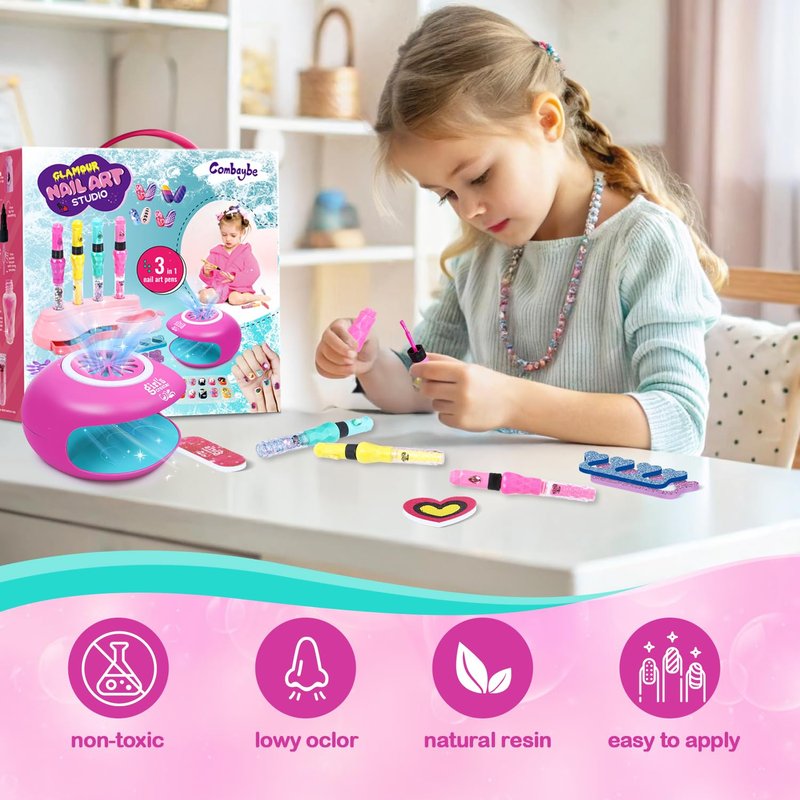 Kids Nail Polish Set with 4 Nail Art Pens - Non-Toxic Nail Pens Ages 4-12 - Spa & Manicure Kit for Girls 6-12, Birthday Gifts, Toys for Girls 8-10 Years