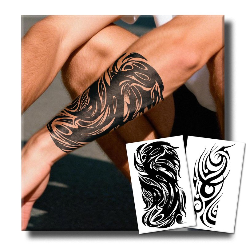 UBICA Semi Permanent Tattoos, 2 Sheets Realistic Large Temporary for Men, Fake Tattoos for Arm, Waterproof, No Reflective, Lasts 1-2 Weeks, Bold Black Ink Body Art(Tribal Gothic Swirl Designs)