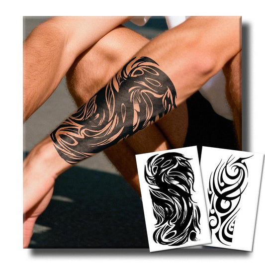 UBICA Semi Permanent Tattoos, 2 Sheets Realistic Large Temporary for Men, Fake Tattoos for Arm, Waterproof, No Reflective, Lasts 1-2 Weeks, Bold Black Ink Body Art(Tribal Gothic Swirl Designs)